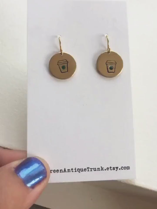 Coffee cup earrings - hand stamped earrings