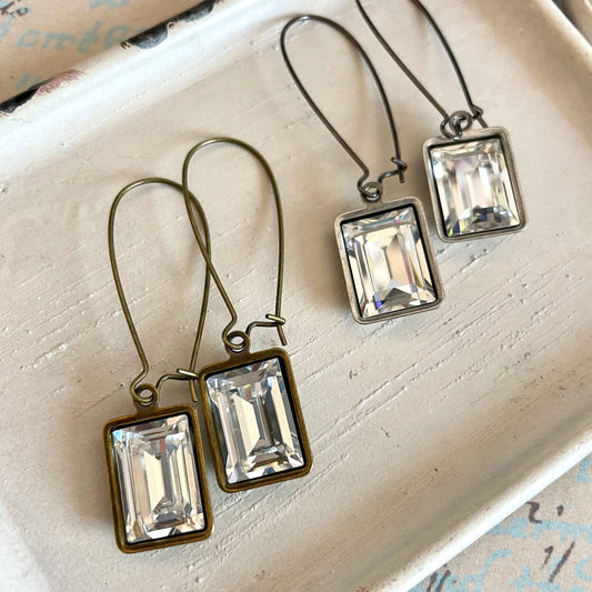 Clear vintage baguette Swarovski crystal earrings