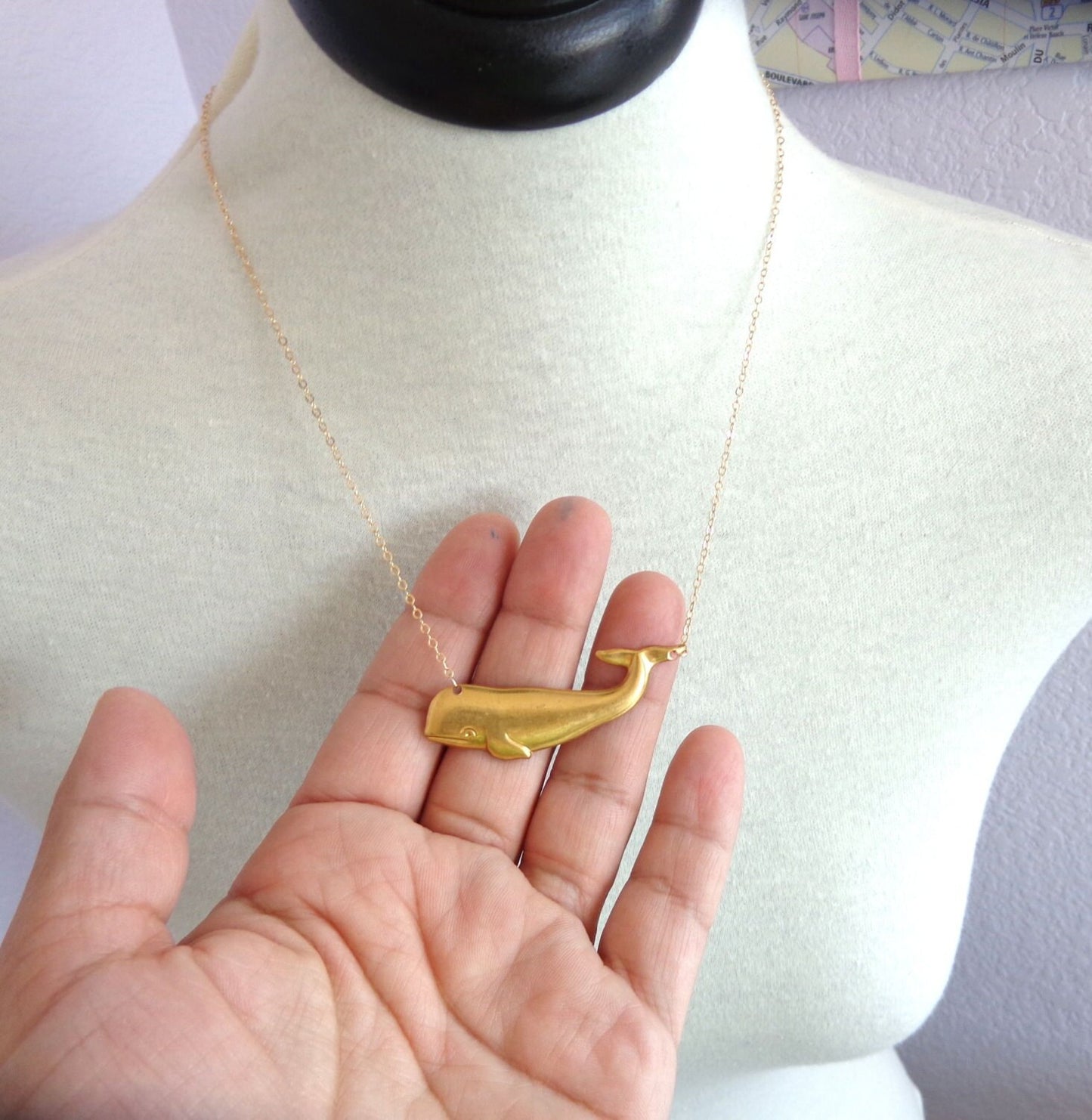 Brass whale necklace