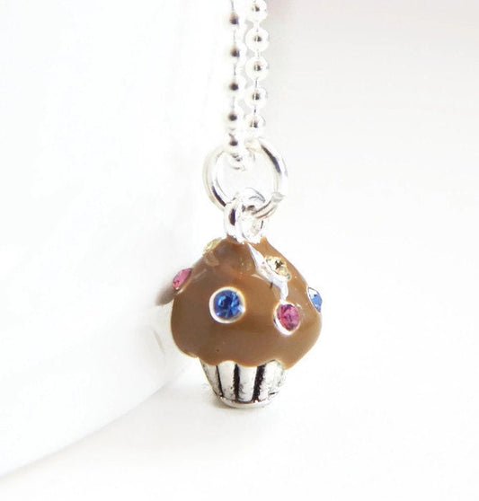 Evie - chocolate crystal cupcake necklace