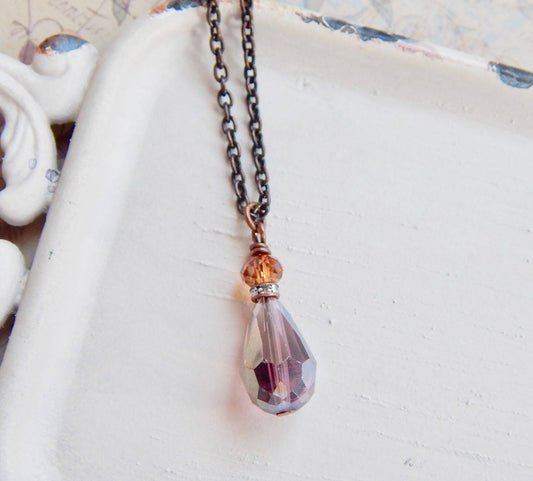 Arlena II - purple and copper teardrop necklace
