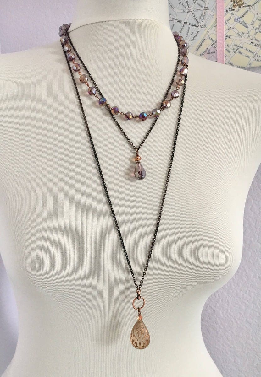 Arlena II - purple and copper teardrop necklace