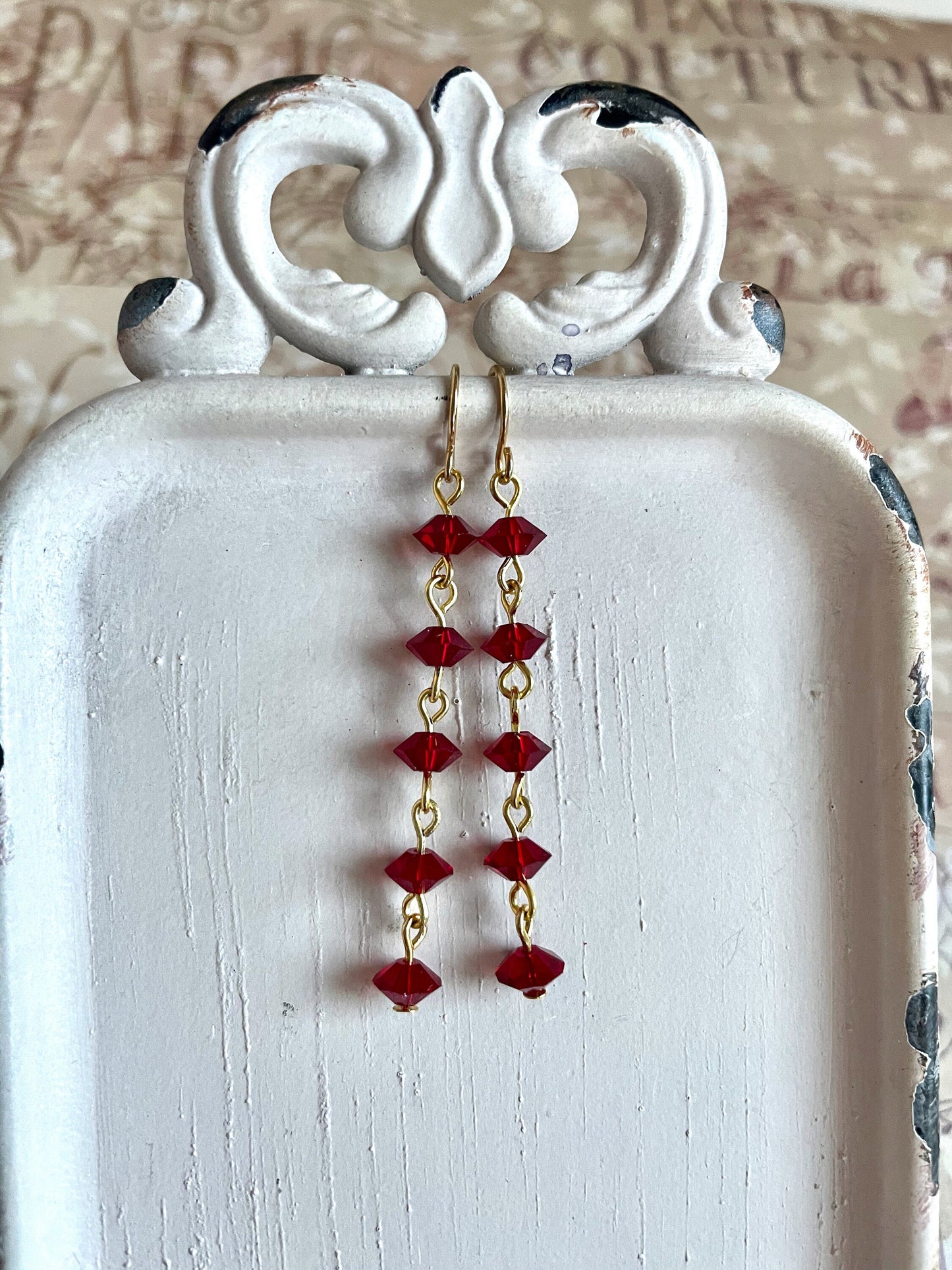 Red and gold crystal earrings made with vintage Swarovski crystal