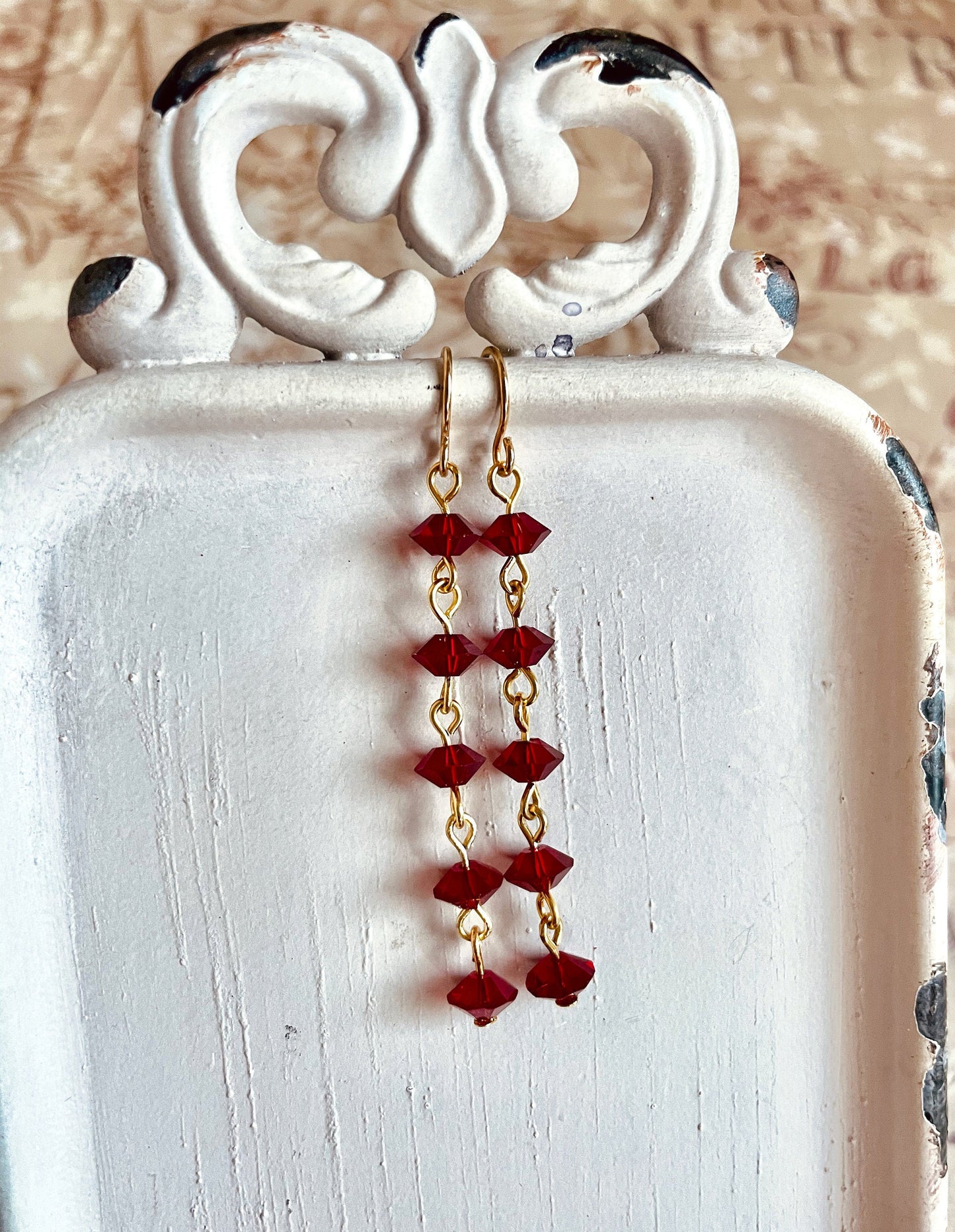 Red and gold crystal earrings made with vintage Swarovski crystal