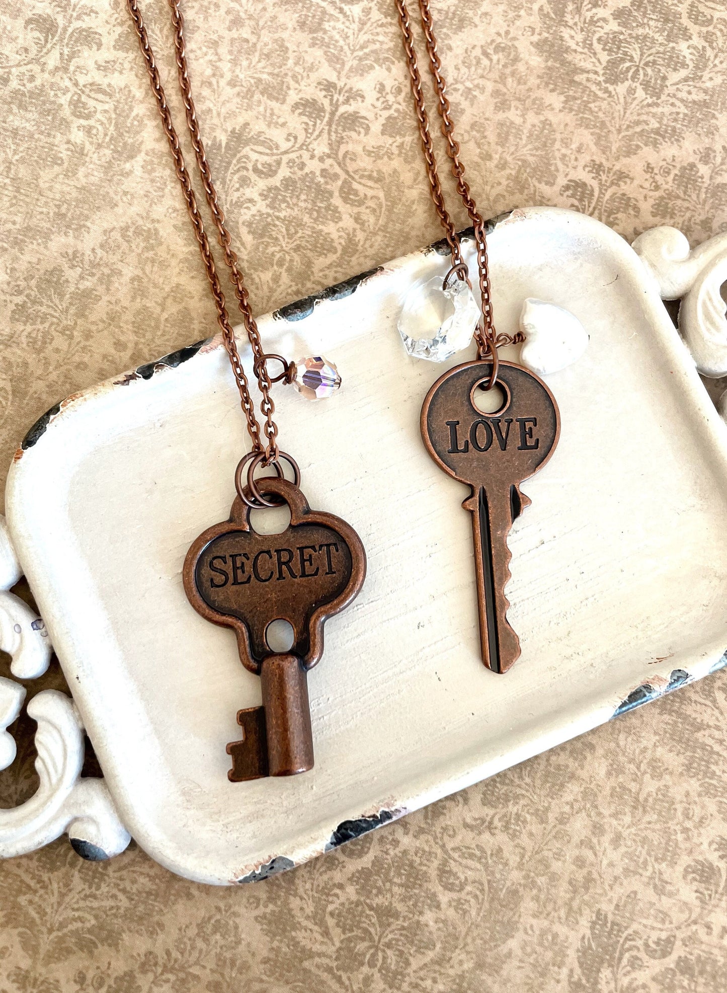 Antique copper key necklaces - secret or love key