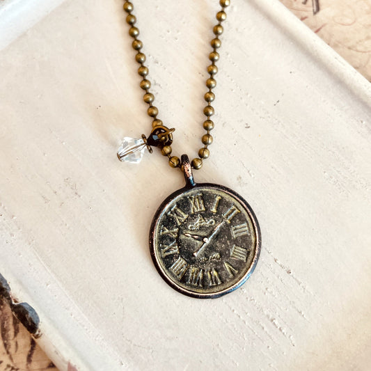Father Time - vintage style watch face necklace